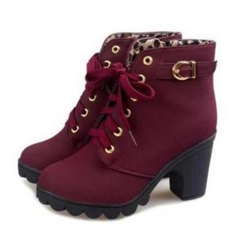 Winter 2022 New High Heeled Women Boots Cross Straps Short Boots Comfortable Waterproof Boots Warm Plus Size 42 Womens Boots Z250303