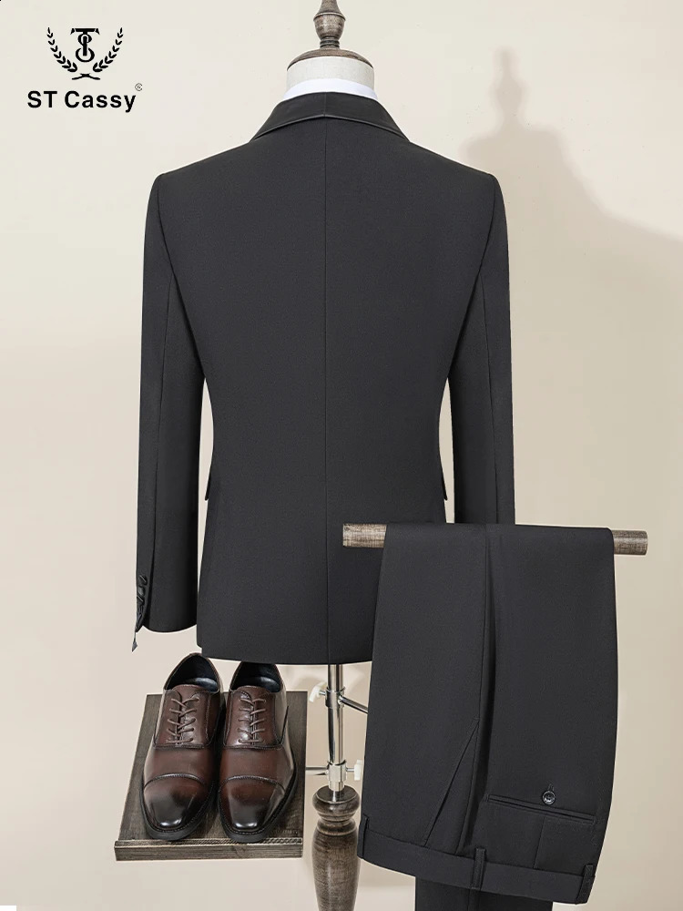 ST Cassy Mens suit black collar formal wedding dress threepiece orthodox vest pants 250224