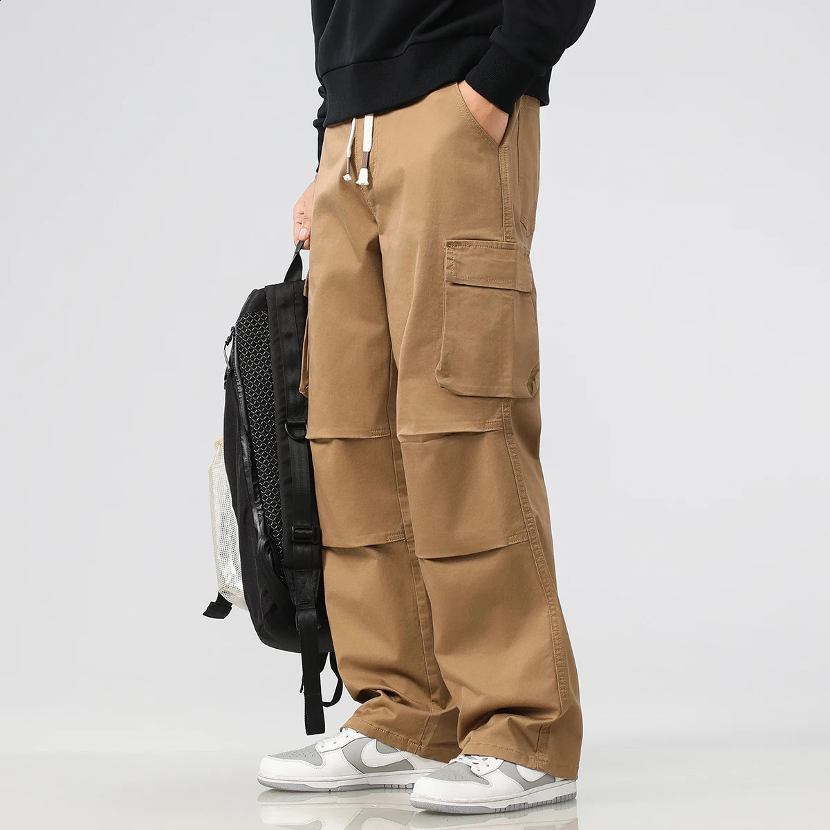 Big Tall Man Store Clothes Long Length Cargo Pants Straight Leg Cotton Trouser Male Khaki 190cm Stretch Plus Large Fat 8XL 250228