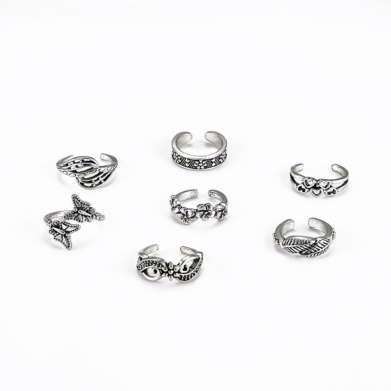 Vintage-Style Butterfly Motif Love Heart Leaf Beach Toe Ring Set for Women - Summer Collection