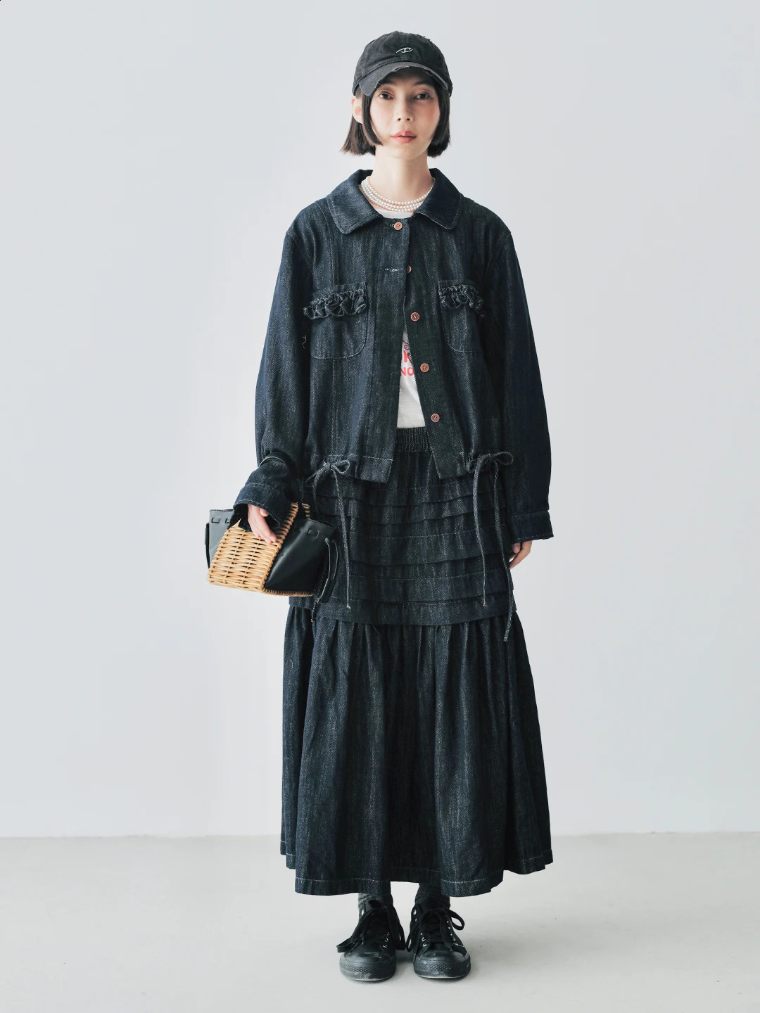 IMAKOKONI original n denim jacket with lapel single chest button tied womens long sleeved shirt 244768 250228