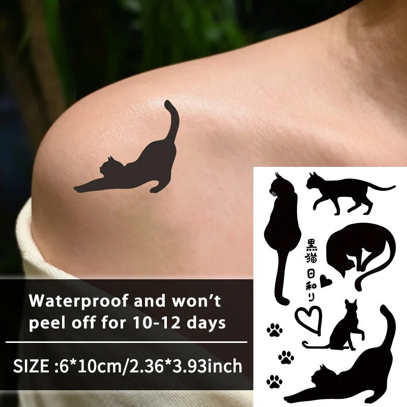 1 black cat waterproof temporary tattoo sticker for one to two weeks used arms and legs 250219