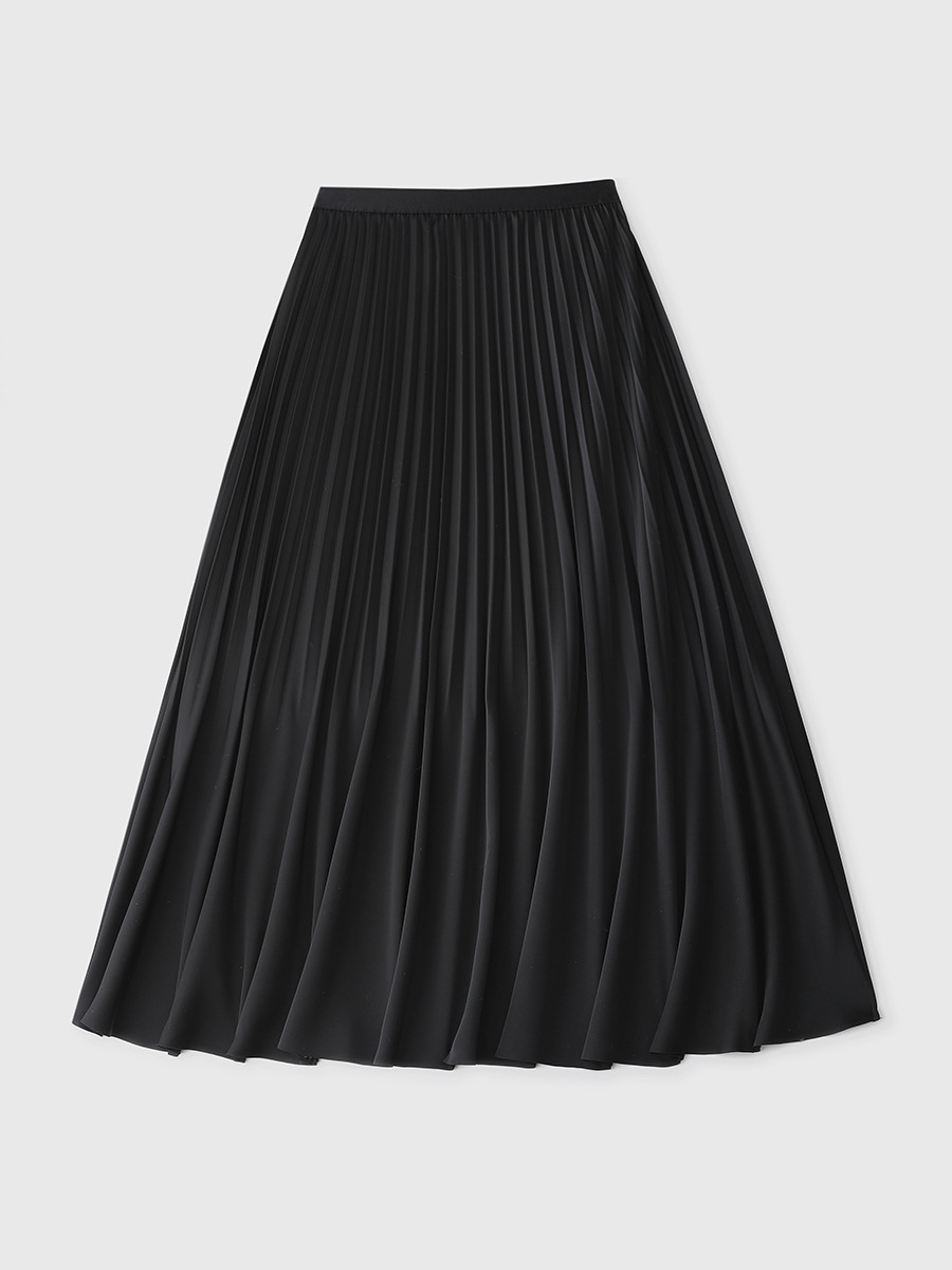 D480 satin good texture pleated skirt high-end design elastic waist drape smooth ruffle skirt female