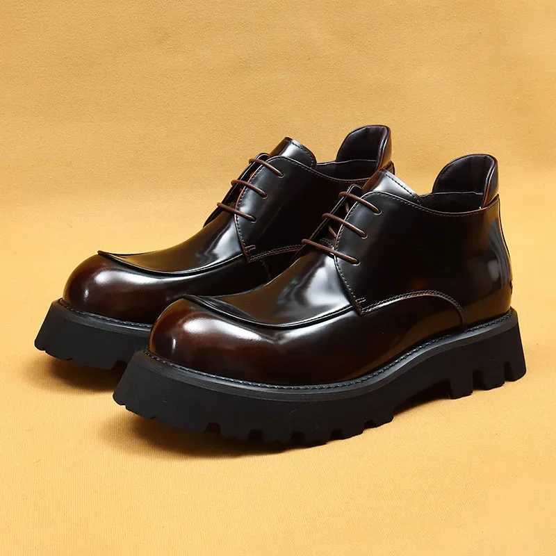 Patent Leather Mens Ankle Boots Platform Luxury Quality Genuine Leather British Style Black Wedding Party Social Shoes Man Z250303