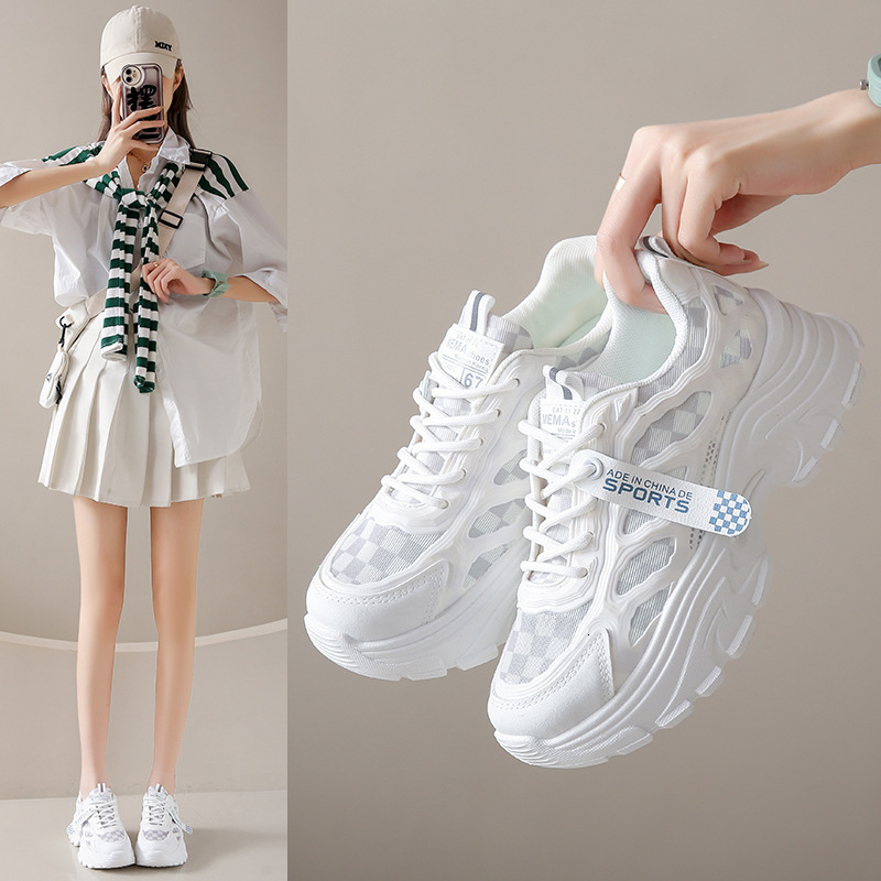 White Minimalist Thick Soled Designer s New Outdoor Sports Mesh Breathable Women s Height Increasing Casual Shoes