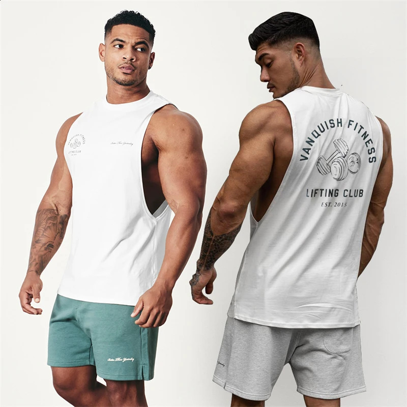 Cotton mens vest summer cross-border crewneck sleeveless top printed fashion fitness exercise mens sportswear 250303