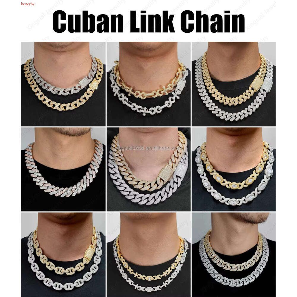 Hiphop Jewelry Men Women Necklace Sier Gold Plated Iced Out 8mm Dia Moissanite Cuban k Chain