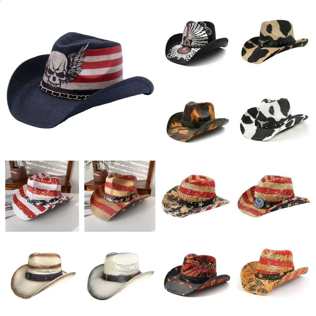 Vintage Hat Men Western Cowgirl Caps Straw Cover Cap Female Jeans Hat Jazz knight Hat Sun Hat 250221