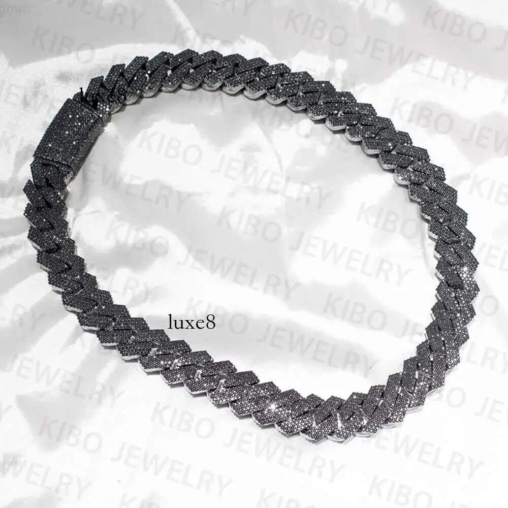 Thickness Big Hiphop Sterg Sier Gold Plated 20mm Moissanite Black Cuban k Chain