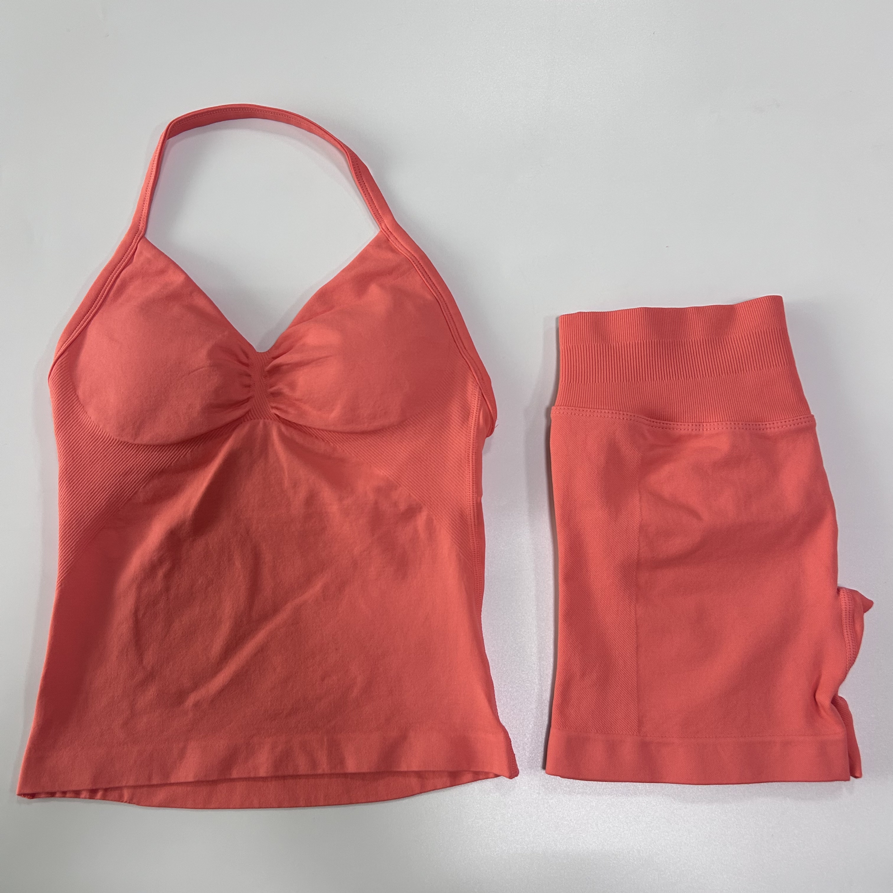 Women Set Impact Longline Strappy Backless Gym Top Seamless Sport Shorts Workout Fiess Tights Stretch Yoga Tank Tops