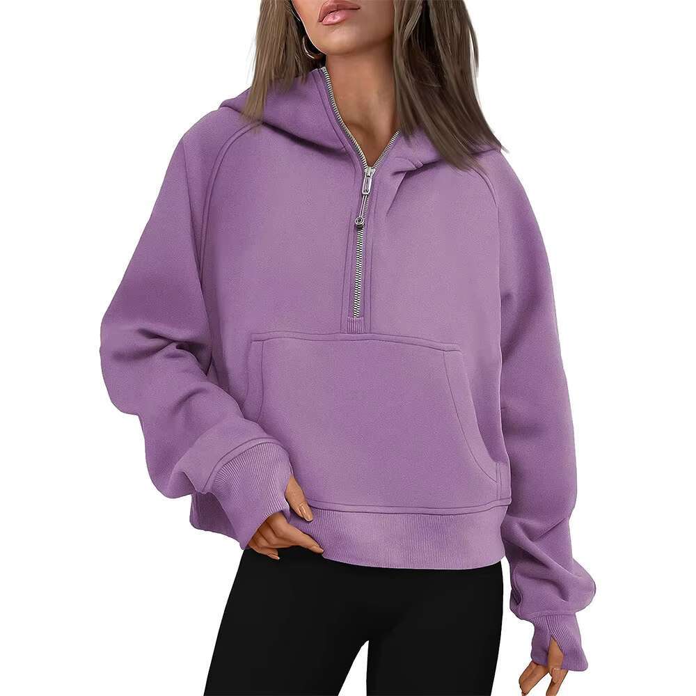 New Custom Winter Ladies Sports Multicolour Plain Half Zipper Loose Fitting Sweatshirts Jogger Fleece Hoodies For Women