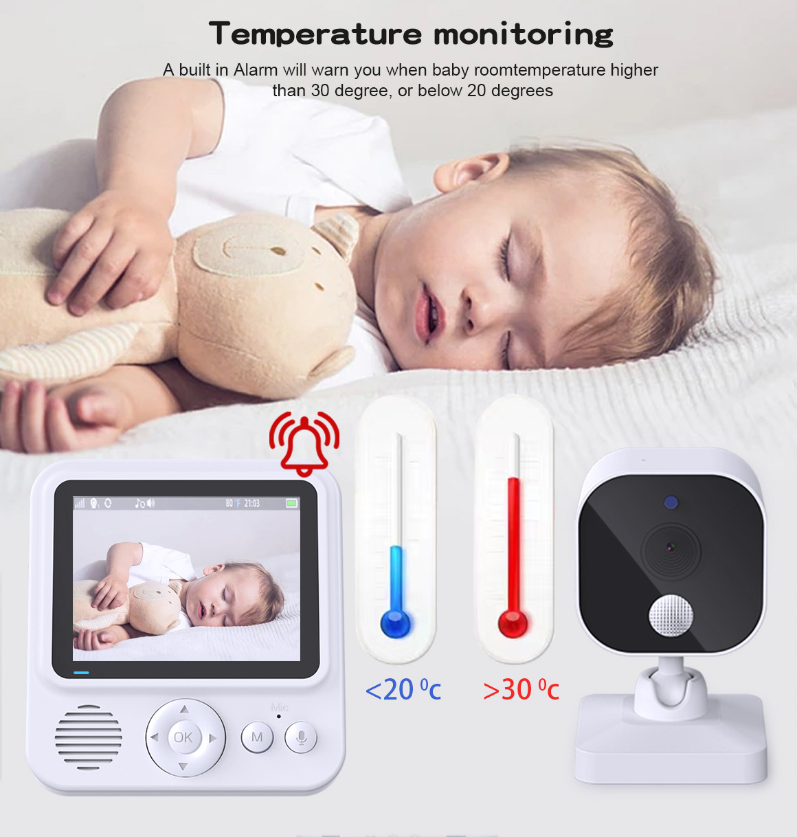 Two point eight inches display screen baby monitor 720P baby caregiver baby monitor two-way voice intercom
