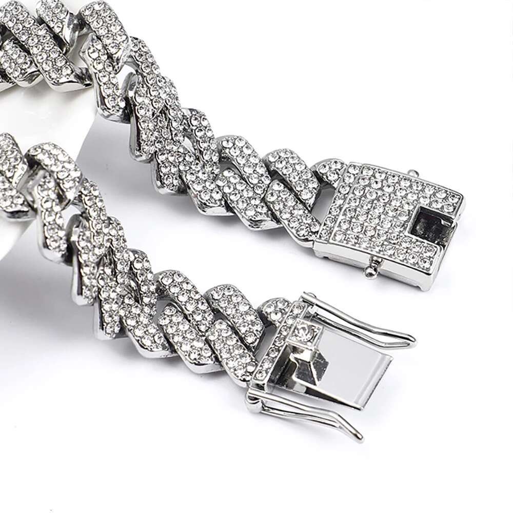 Hip Hop Shiny 15MM k Women Men Sier Color Rhie Iced Out Cuban Chain Punk Jewelry Necklace Gift