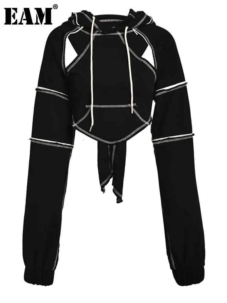 EAM Backless Cut-Out Toped Bow Sweatshirt New Hooded Long Sleeve Women Big Size Fashion Spring Autumn 2025 1Df182001