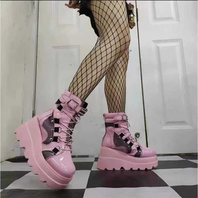 Womens Boots 2022 Autumn Women Ankle Boots Platform Wedges High Heels Short Boots New Fashion Design Zip Cosplay Shoes of Women Z250303