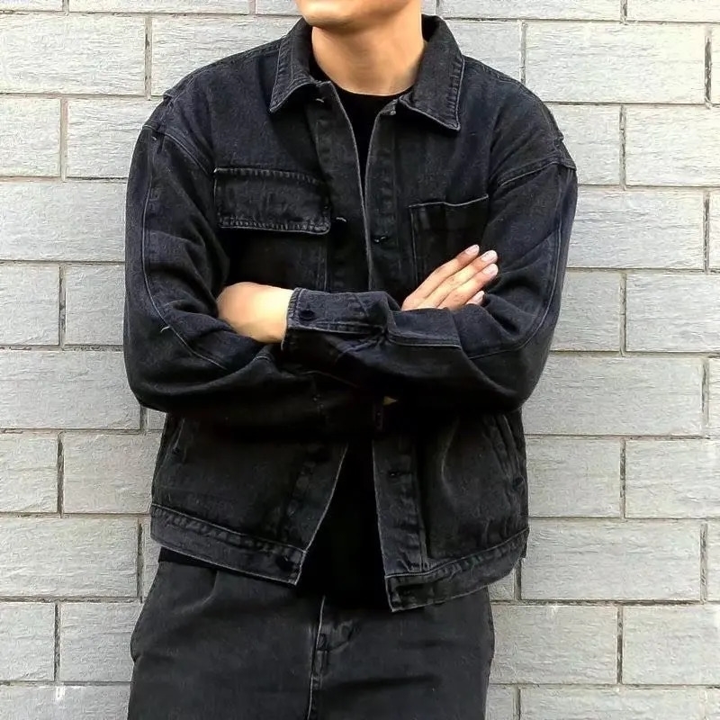 Spring Autumn Mens Casual Denim Jacket Loose Fit Versatile Trendy Workwear Top For Men Clothing w250210