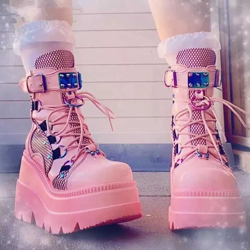 Womens Boots 2022 Autumn Women Ankle Boots Platform Wedges High Heels Short Boots New Fashion Design Zip Cosplay Shoes of Women Z250303