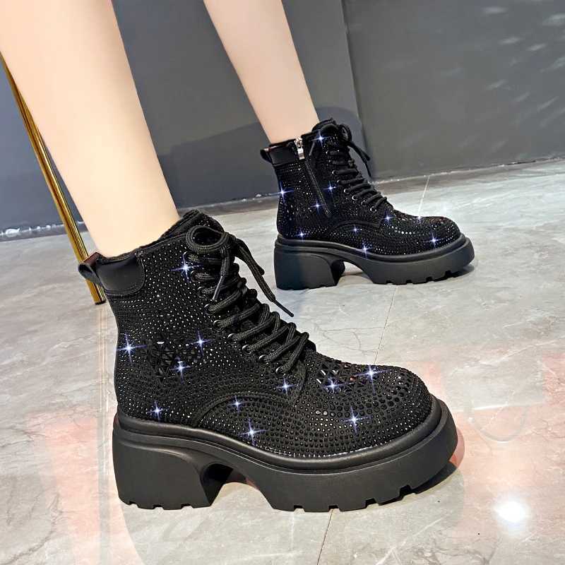 New Fashionable Shining Luxury Womens Boots Plush Platform Womens Ankle Boots Winter Designer Water Diamond Warm Sports Shoes Z250303
