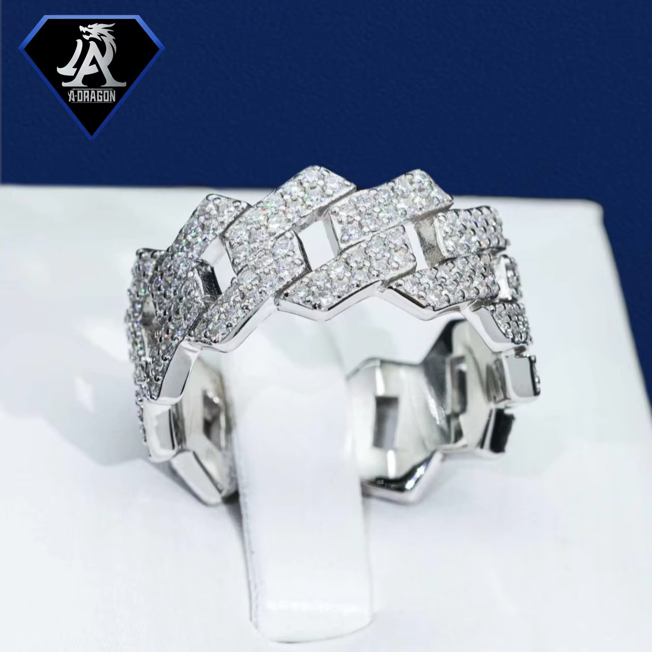 VVS Moissanite Hip Hop Pearl Rectangular Gold Plated Pure Sier Finger Strap Ring Jewelry Men's Boutique
