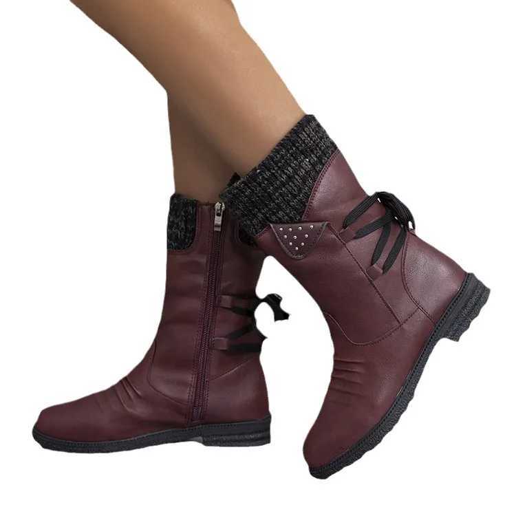 2023 Autumn Winter Womens Mid Range Boots Fashion Suede Snow Boots Zipper Warm Boots Womens Shoes Low Heel Boots Z250303
