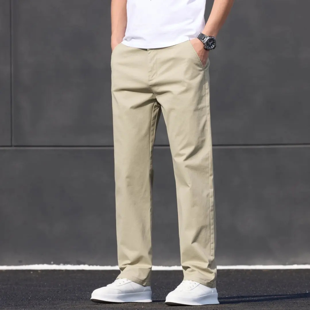 2025 Stretch Men Pants Straight Fit Cotton Golf Trouser Male Spring Summer Formal Dress Office Work Casual Black Navy Blue Khaki 250303