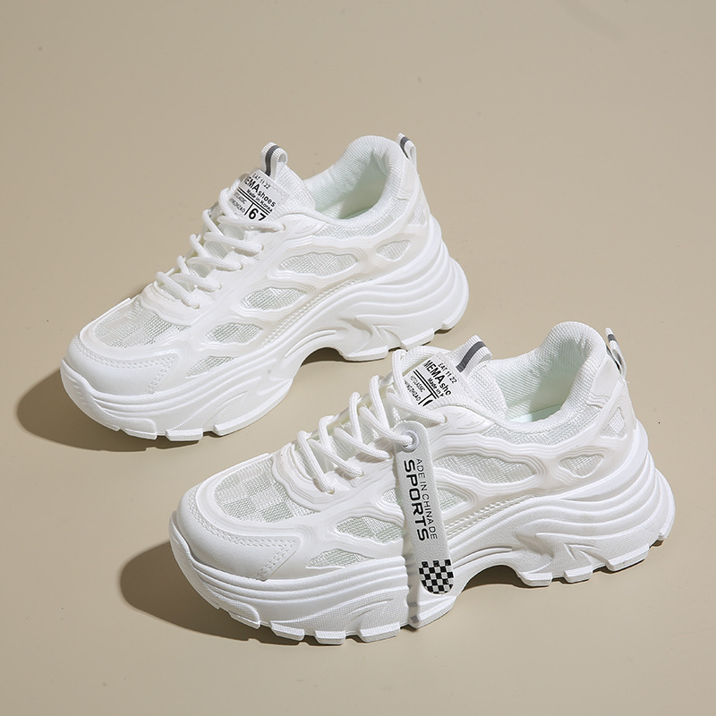 White Minimalist Thick Soled Designer s New Outdoor Sports Mesh Breathable Women s Height Increasing Casual Shoes
