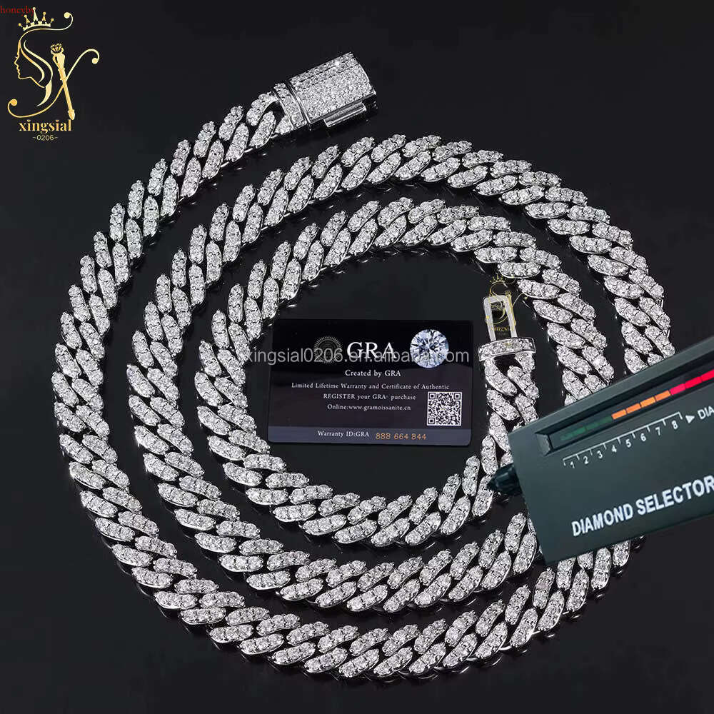 Hiphop Jewelry Men Women Necklace Sier Gold Plated Iced Out 8mm Dia Moissanite Cuban k Chain