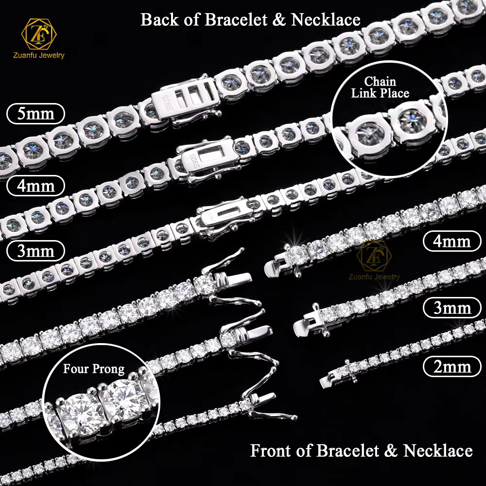 Hot Sale Sterg Sier Tennis Chain Jewelry VVS Moissanite Dia with 2mm-6.5mm Hip Hop Style Necklace Bracelet Gifts