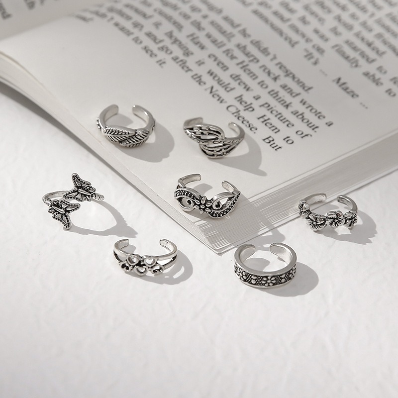 Vintage-Style Butterfly Motif Love Heart Leaf Beach Toe Ring Set for Women - Summer Collection