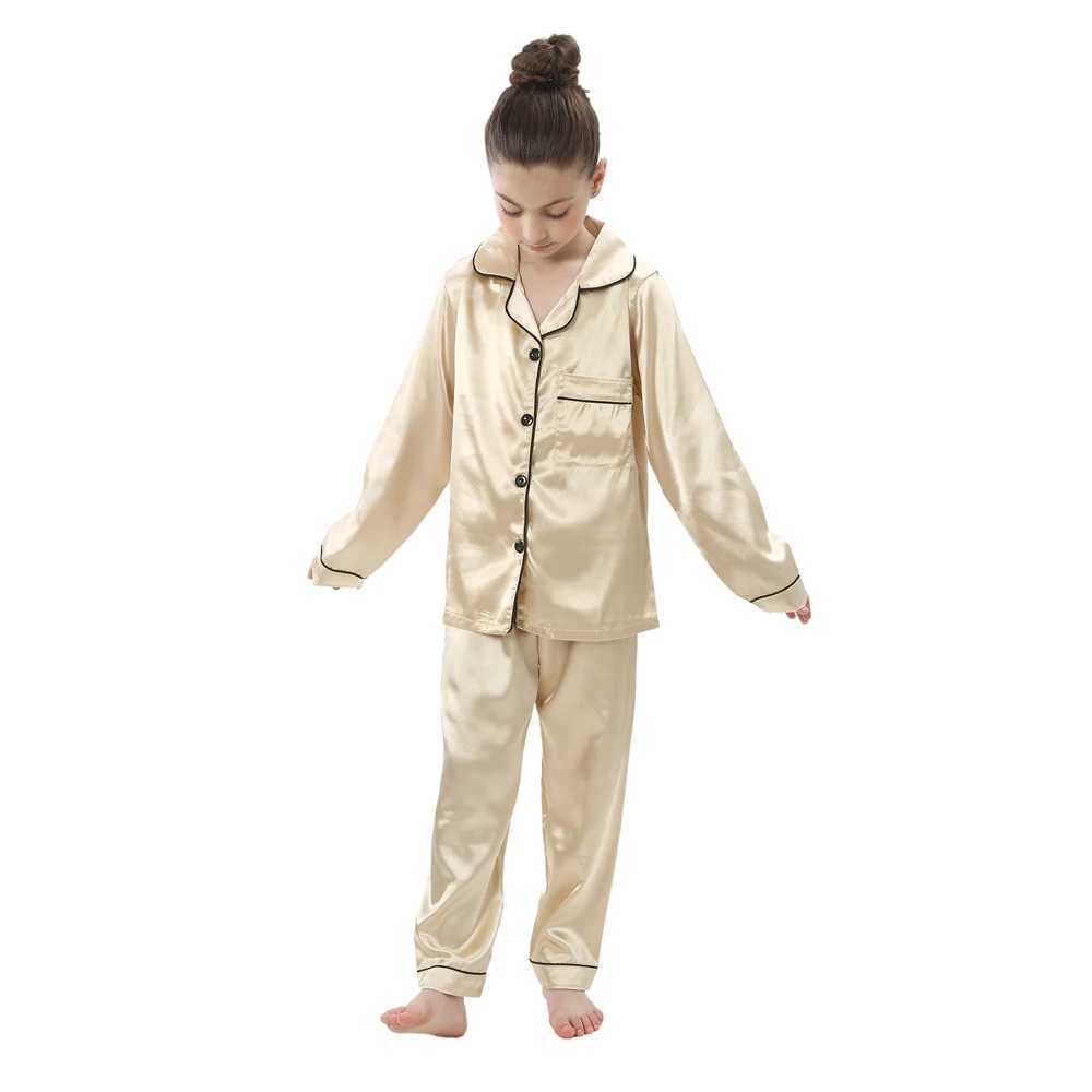Four Season Girls Silk Pajamas Childrens Pyjamas for 2 to 14 Years Baby Button Down Loungerwear Homewear Kids Pyjamas PijamasT250303