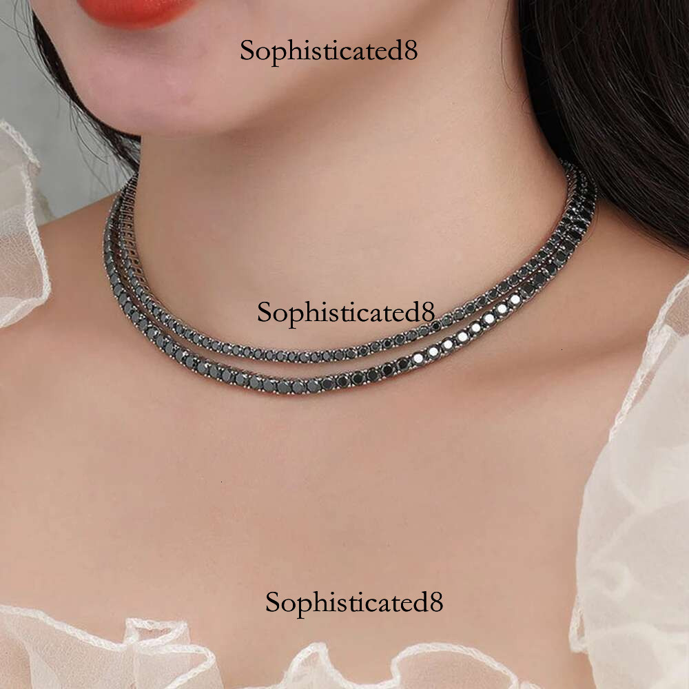 3/4/5/6.5mm Black Full Moissanite Tennis Necklace GRA Certified Sterg Sier Hiphop Neckchain Jewelry Pass Dia Tester