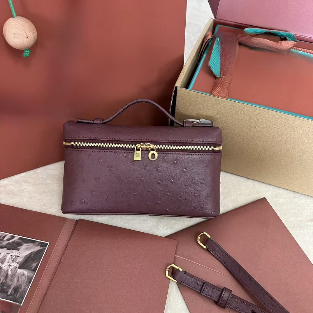 Cosmetic Bags 10A Womens Classic Makeup Box Designer Bag Portable Ostrich Pattern Shoulder Leather Quilted Cross Mini Luggage Luxury 19cm