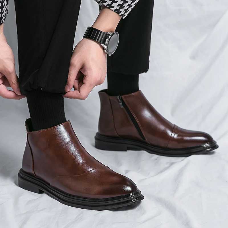 Luxury Brand Original Genuine Leather Designer Chelsea Ankle Boots Mens Black British Business Formal Dropshipping Casual Shoes Z250303