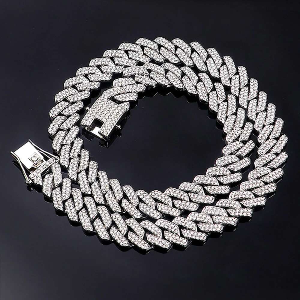 Hip Hop Shiny 15MM k Women Men Sier Color Rhie Iced Out Cuban Chain Punk Jewelry Necklace Gift