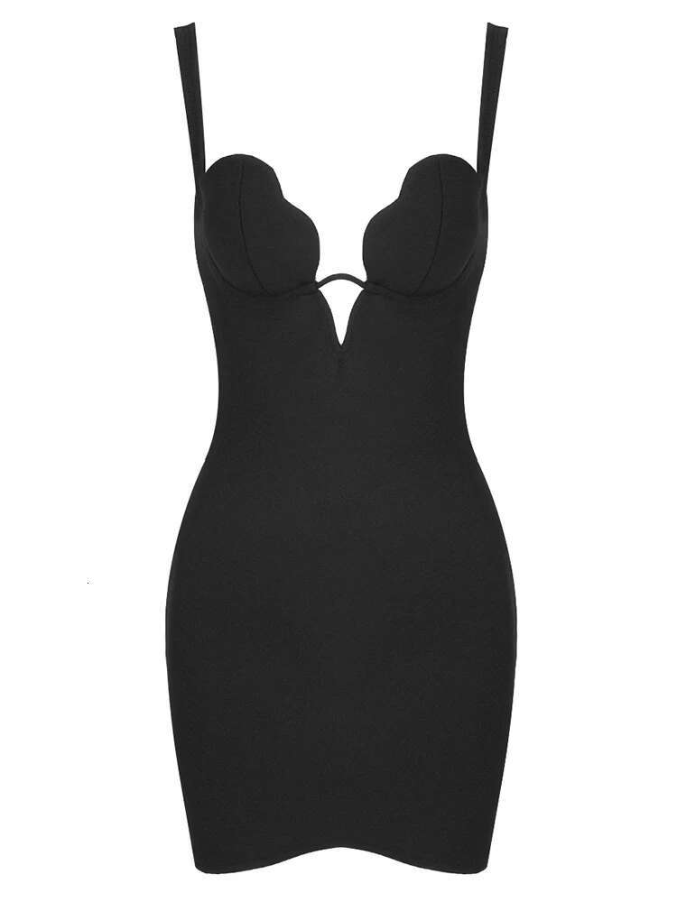 Sexy Sg Irregular Deep V Neck Mini Bandage Dress Women Sleeveless Black Wavy Design Bodycon Dresses Evening Tail Party