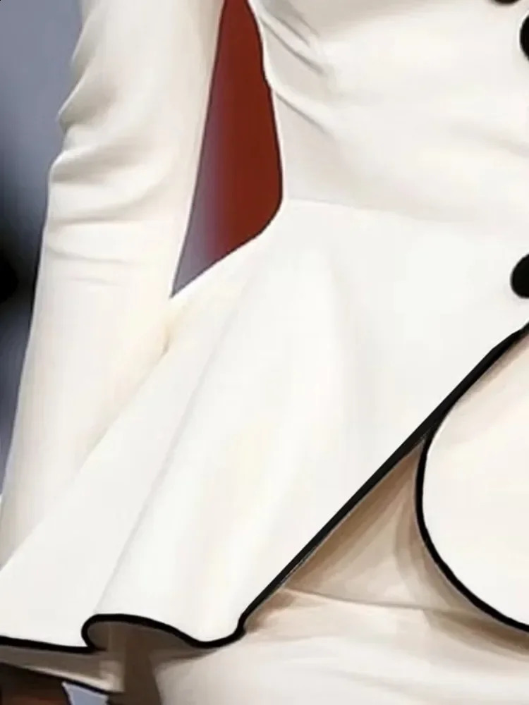 UOOZEE Women Fashion Frill Trim Elegant Jackets Spring Long Sleeves Buttoned Deep VNeck Urban Casual Office Outerwear 250228