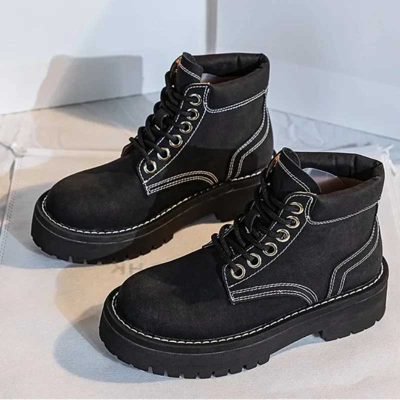 Luxury Cowhide Platform Increased Western Cowboy Boots Shoes for Women Designer Casual Wear-resistant Womens Ankle Boots Z250303