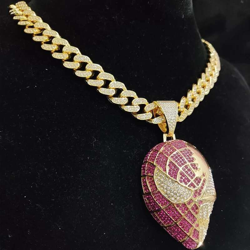 Men Women Hip hop Iced out Bg Mask Pendant Necklace crystal Cuban Chain Hiphop Necklaces fashion Charm jewelry