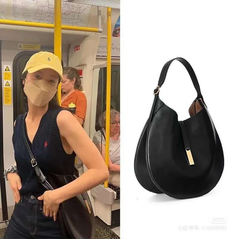 New Women's One Shoulder Genuine Leather Large Hobos Underarm Bag Half Moon Design Ladies Handbags