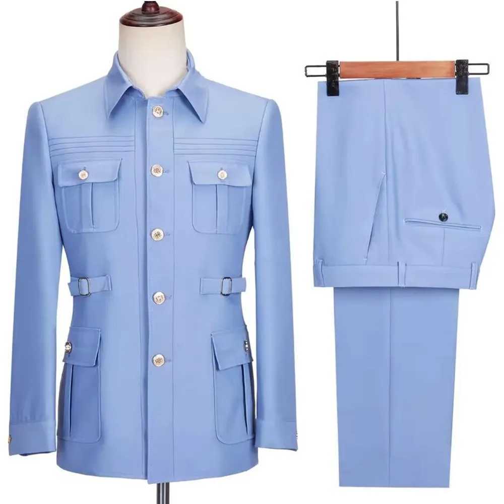 New Arrival 2 Piece Slim Fit Mens Suits Fashion Style 4 Real Pocket With Belt Can Be Customized Wedding Suits(Blazer+Pants) M250303