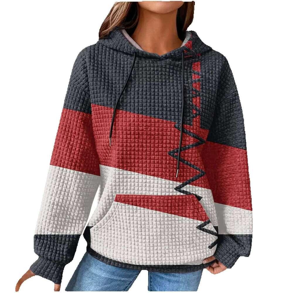 Custom Autumn Winter Womens Long-Sleeved Colourful Print Loose Sweatshirts Tops Quality Hooded Hoodie