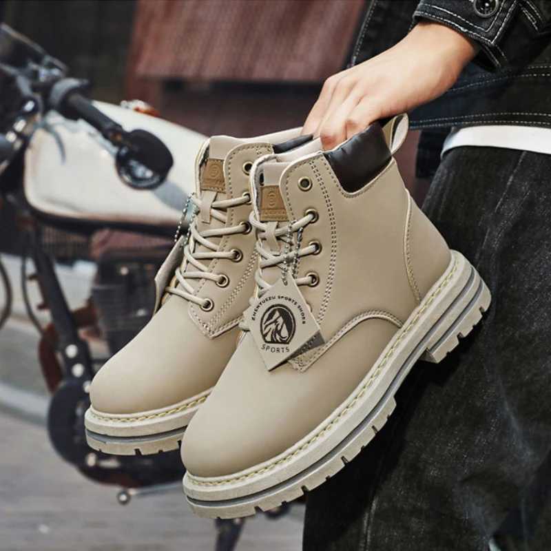 High Top Mens Ankle Boots Designer Luxury Man Motorcycle Boots British Style Leather Boots Brand Lace-Up Men Shoes Mens Boots Z250303