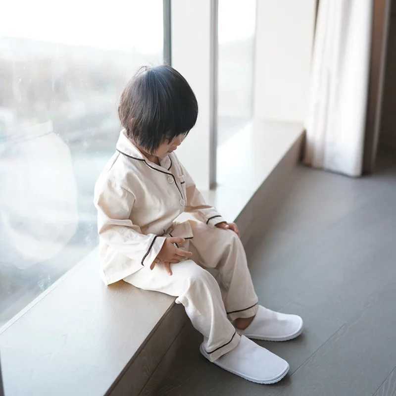 Toddler Baby Girls Boys Cotton Pajama Set Long Sleeve Kids 2Pieces Sleepwear Button-Down Nightwear Children Daily LoungewearT250303
