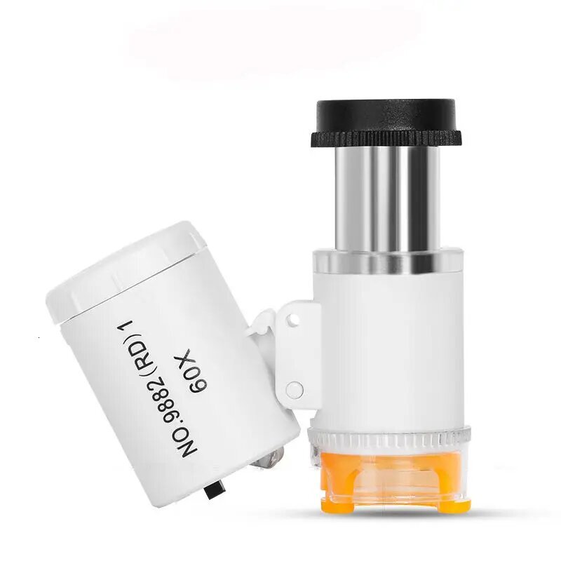 60X Mini Pocket Microscope Jewelers Eye Loupe With 3 Light Magnifying Glass For Handcrafts Jewelry Dia Gem Coins Currency