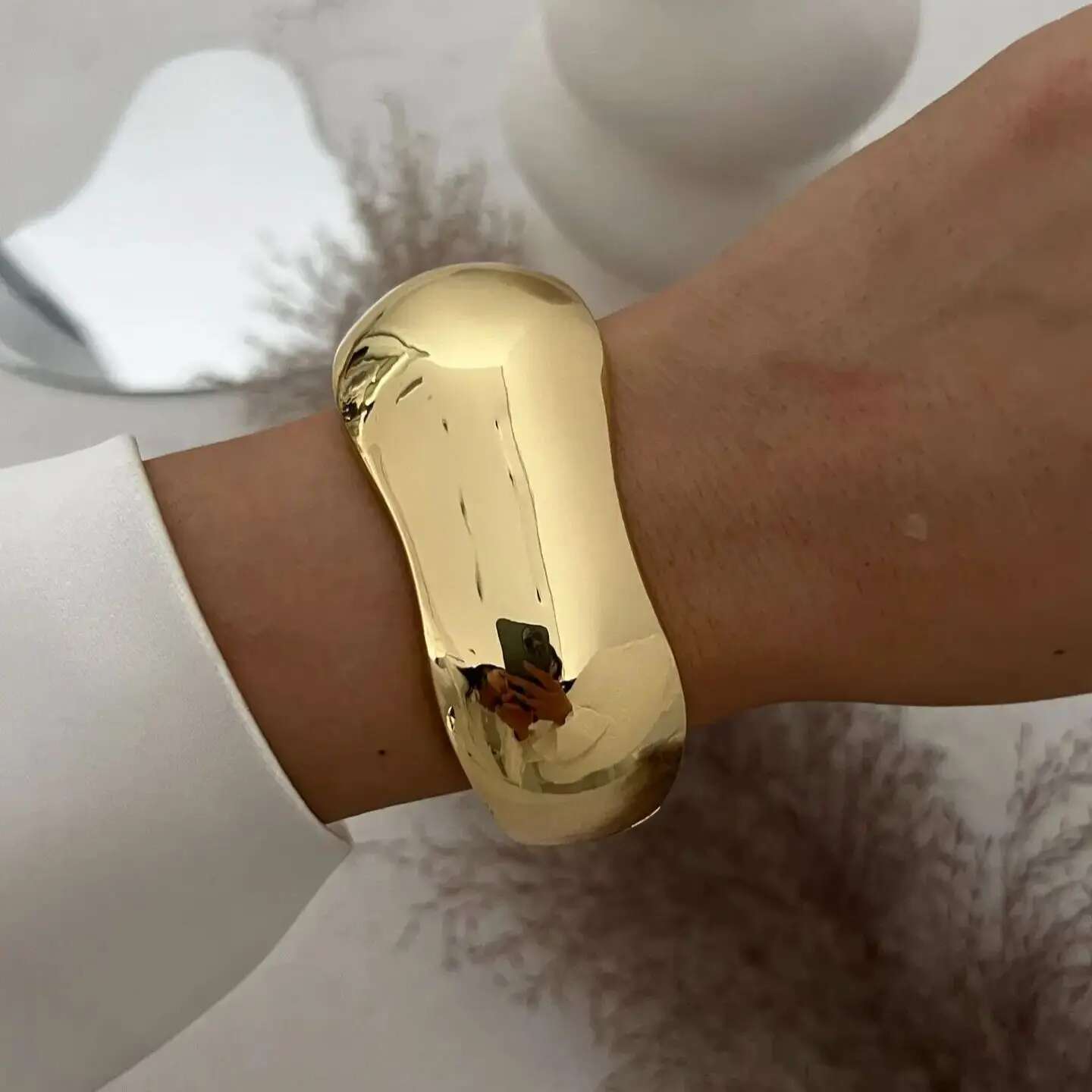 Vintage Wide Cuff Hip Hop Punk Gold Sier Color Geometric Metal Spring Bangles For Women Bracelets Men Jewelry