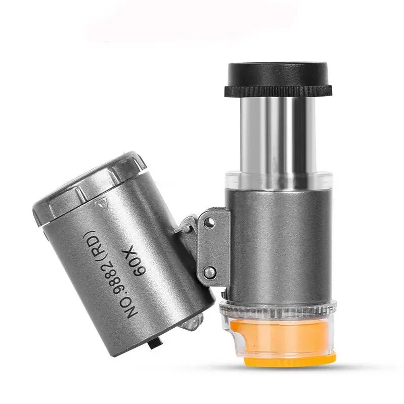 60X Mini Pocket Microscope Jewelers Eye Loupe With 3 Light Magnifying Glass For Handcrafts Jewelry Dia Gem Coins Currency