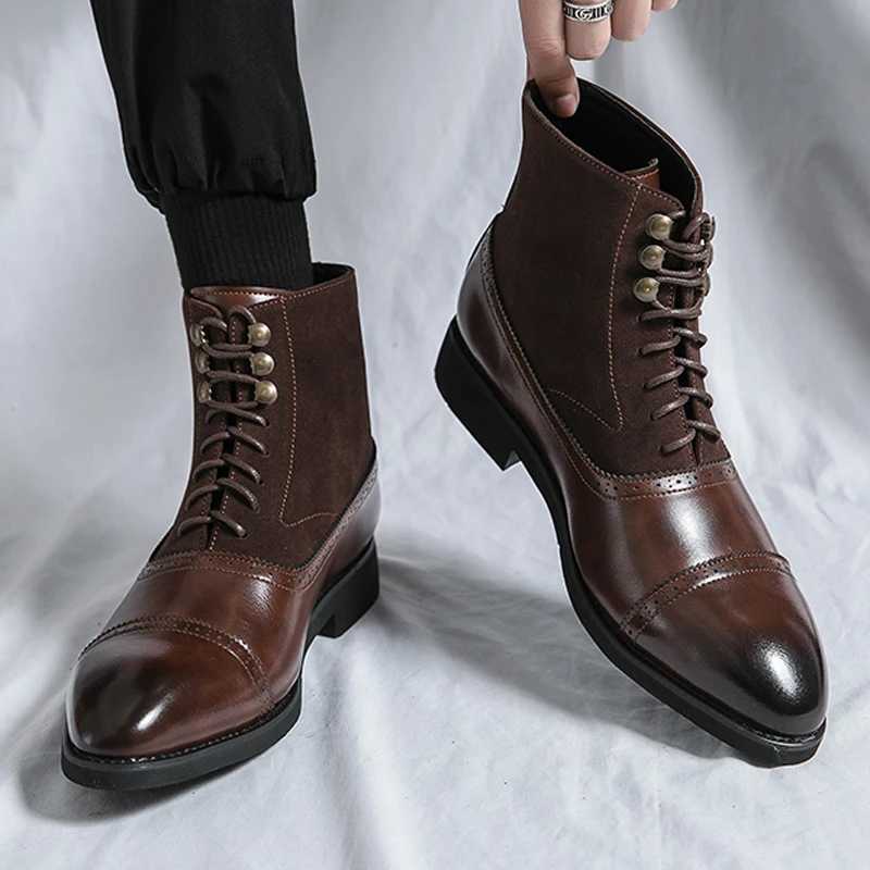 Chelsea Mens Winter Dress Business Formal Casual Brogue Italian Designer Shoes Black Split Leather Ankle Boots Footwear For Men Z250303