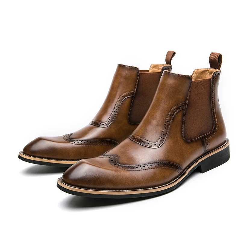 38-45 Boots Men PU Splicing Business Office Fashion Brand Chelsea Boots European and American Luxury Social Boots Men Boots Z250303