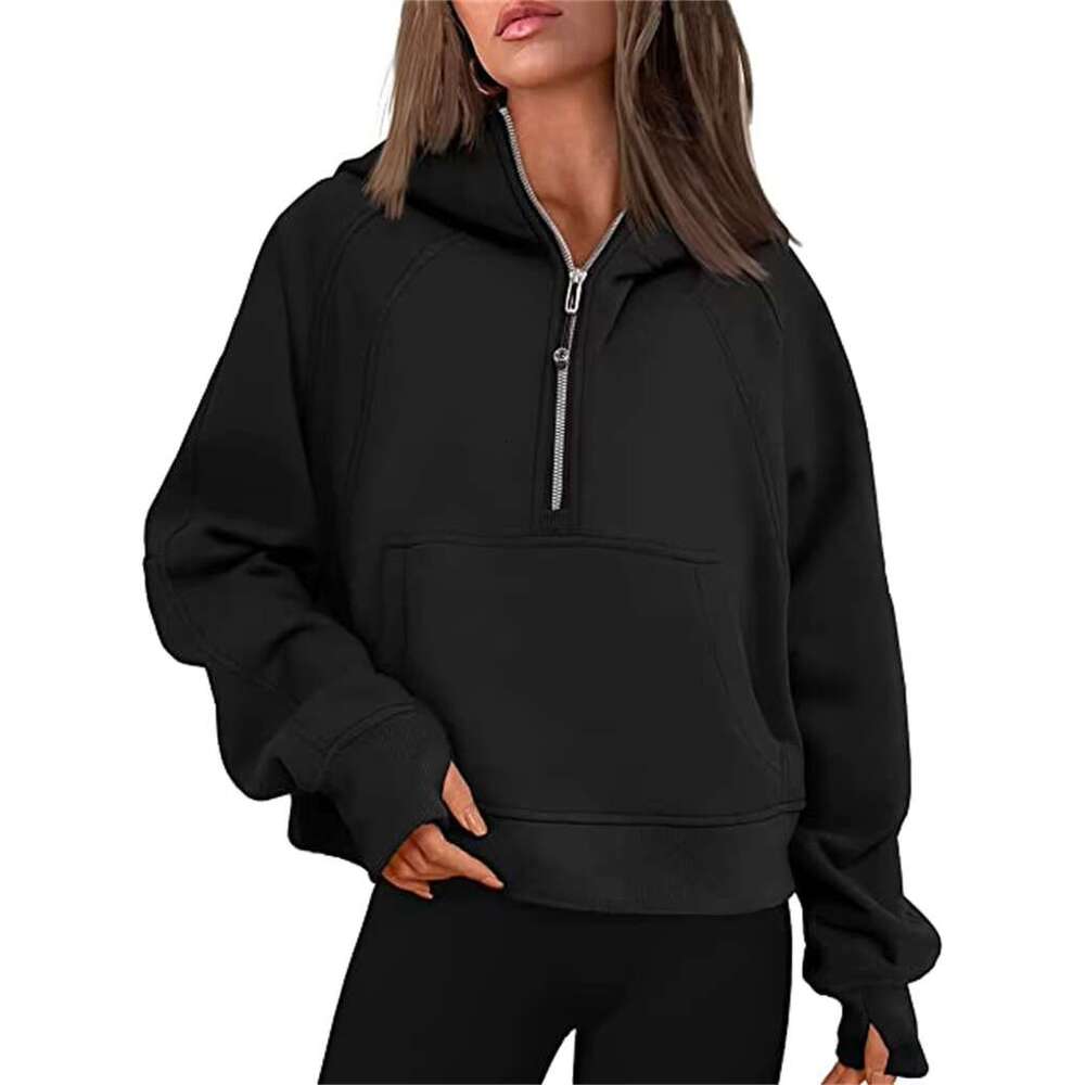 Women's Sport Half-Zip Hoodie Loose Short With Fleece