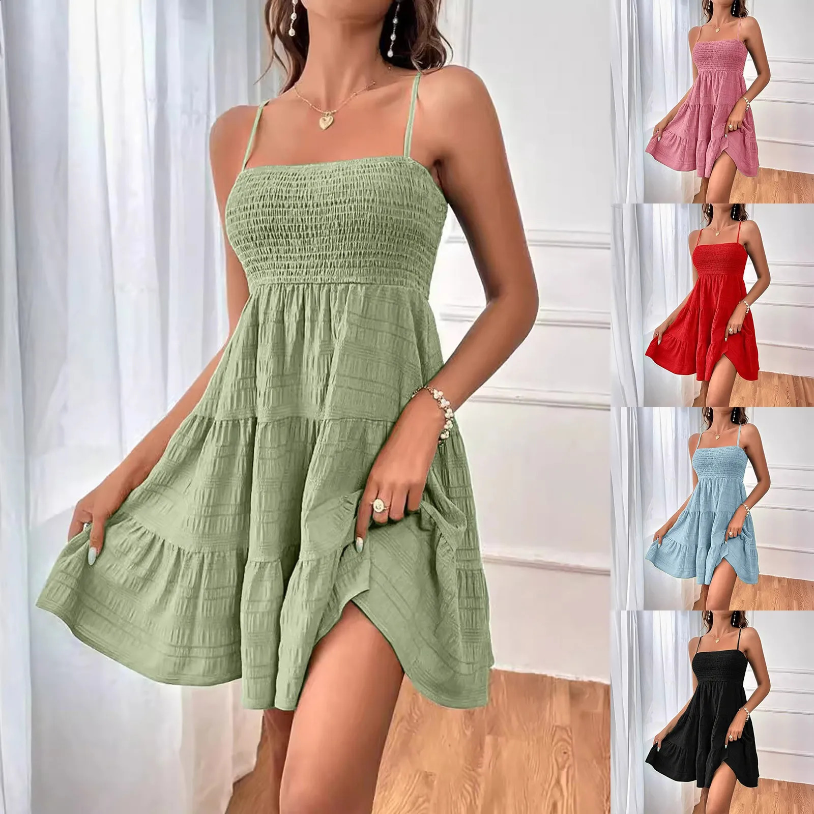 Party Dresses Short Dress Solid Ruffle Hem Sleeveless Summer Mini Sexy For Women Plus Size 250228